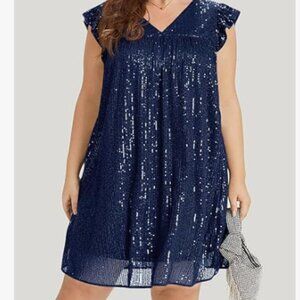 Bloomchic Sequin Cap Sleeve Ruffle Trim Dress 14-16(1X) NWT